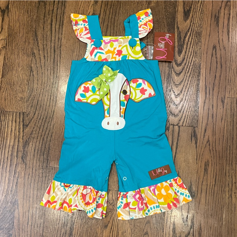 Baby girl cow overalls with ruffles
